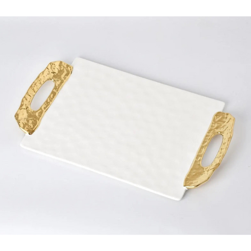 Moonlight White and Gold Tray With Handles Beth & Lily