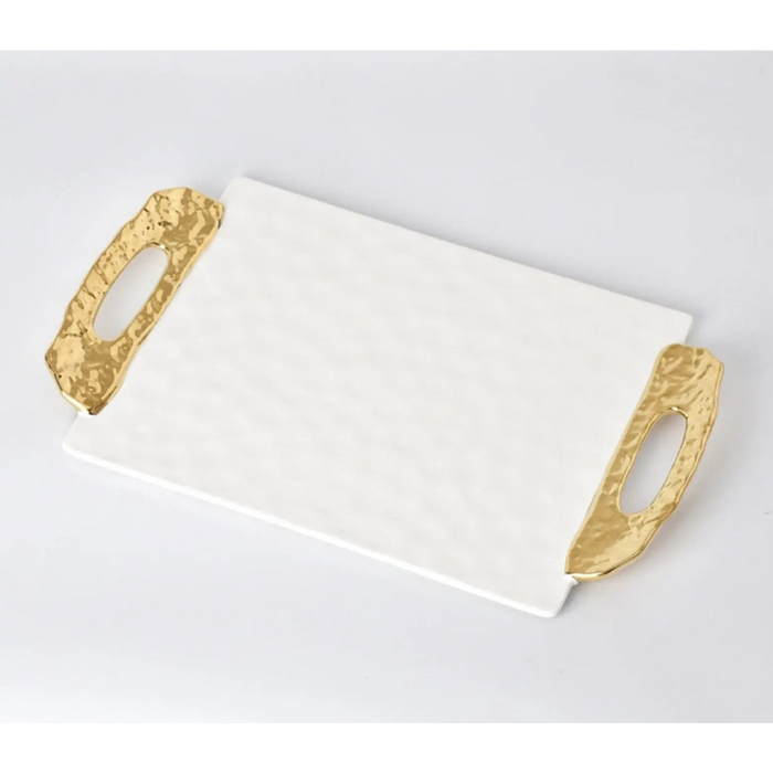 Moonlight White and Gold Tray With Handles Beth & Lily