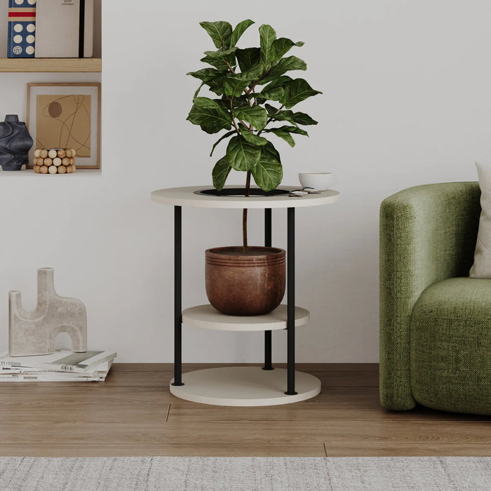 Grove Modern Round Plant Stand With Storage Shelf 50Cm