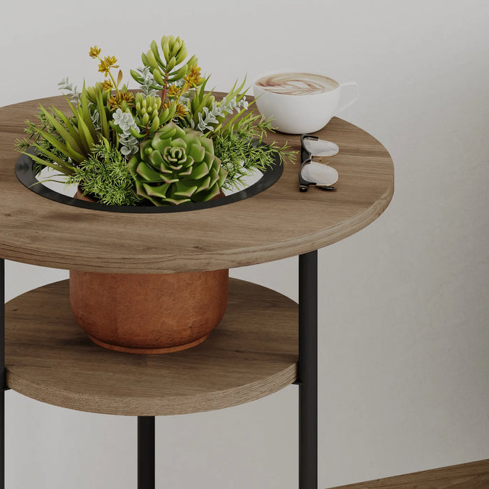 Grove Modern Round Plant Stand With Storage Shelf 50Cm