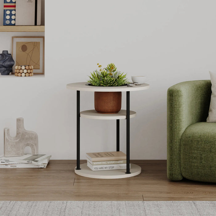Grove Modern Round Plant Stand With Storage Shelf 50Cm