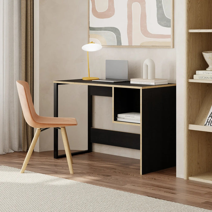 Model 4 Study Desk (Metal Black) Black Wood - Black Wood