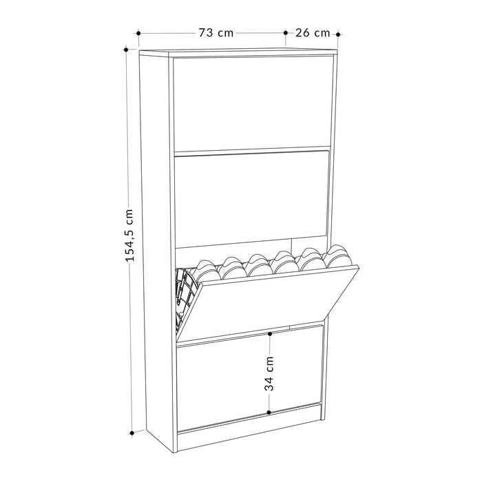 Mourah Shoe Cabinet 4 Section - 16 Pairs - Light Mocha - 2 Years Warranty