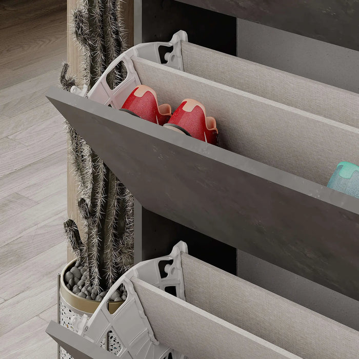 Mourah Shoe Cabinet 4 Section - 16 Pairs - Retro Grey - 2 Years Warranty