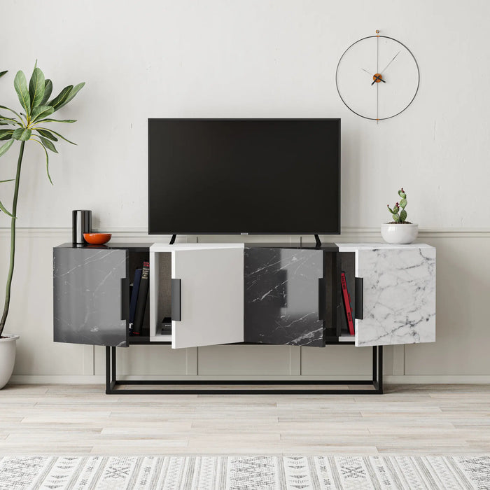 Mourah Tontini Tv Stand Matt Black Marble/White/Matt White Marble Up To 60 Inches