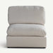 A light beige upholstered armless accent chair with a high back and a thick seat cushion, shown against a plain white background.