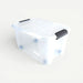 Clear plastic storage box with a lid on a white background