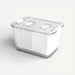 Clear plastic container with a lid on a white background