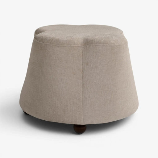 Beige ottoman with wooden legs on a white background