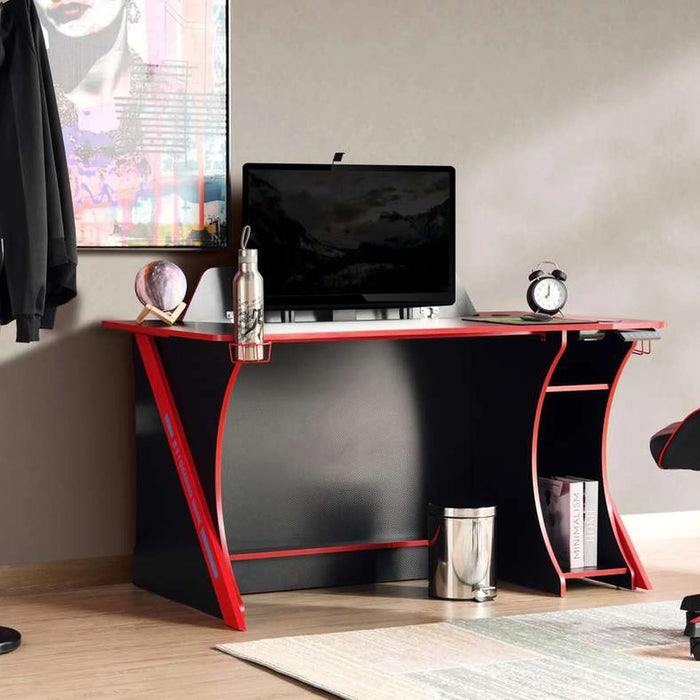 Cenahar Gaming Desk With Shelve Melamine - Red & Black