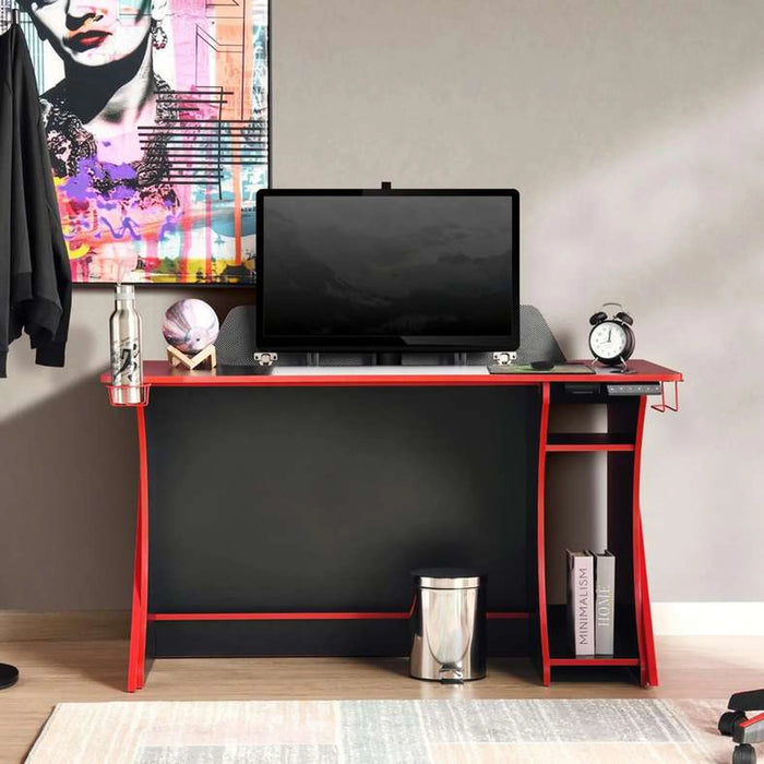 Cenahar Gaming Desk With Shelve Melamine - Red & Black