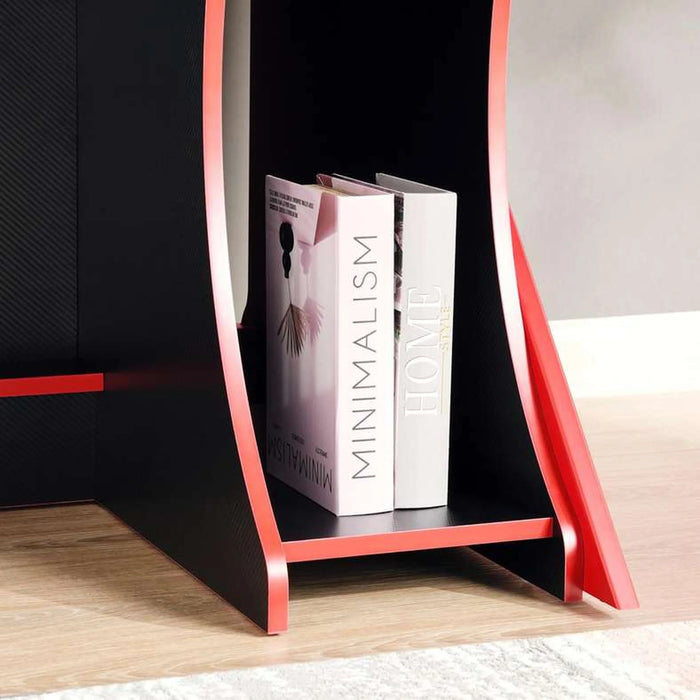 Cenahar Gaming Desk With Shelve Melamine - Red & Black