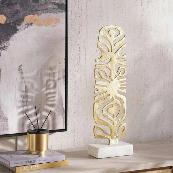 Maori Metal Decor Sculpture On Marble Base 20X10.16X65Cm - Gold Pan Home