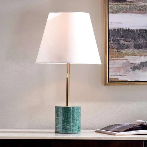 Mermax E27 Marble Base Table Lamp With Pull Switch 33X59Cm - Satin Brass/Green Pan Home