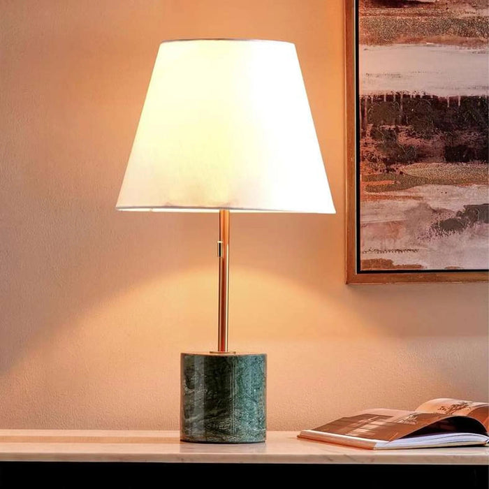 Mermax E27 Marble Base Table Lamp With Pull Switch 33X59Cm - Satin Brass/Green Pan Home