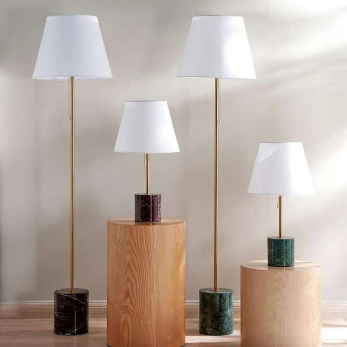 Mermax E27 Marble Base Table Lamp With Pull Switch 33X59Cm - Satin Brass/Green Pan Home