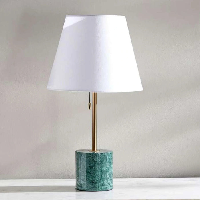 Mermax E27 Marble Base Table Lamp With Pull Switch 33X59Cm - Satin Brass/Green Pan Home