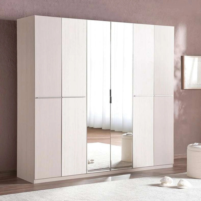 Quincy 6 Door Wardrobe With Mirror - Grey