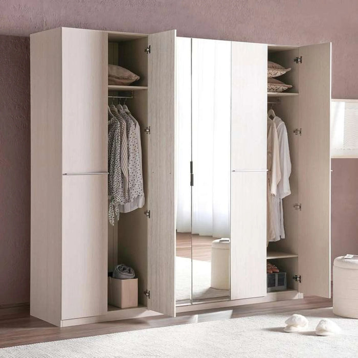 Quincy 6 Door Wardrobe With Mirror - Grey
