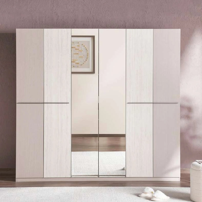 Quincy 6 Door Wardrobe With Mirror - Grey