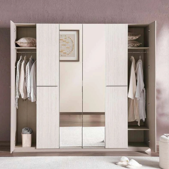 Quincy 6 Door Wardrobe With Mirror - Grey