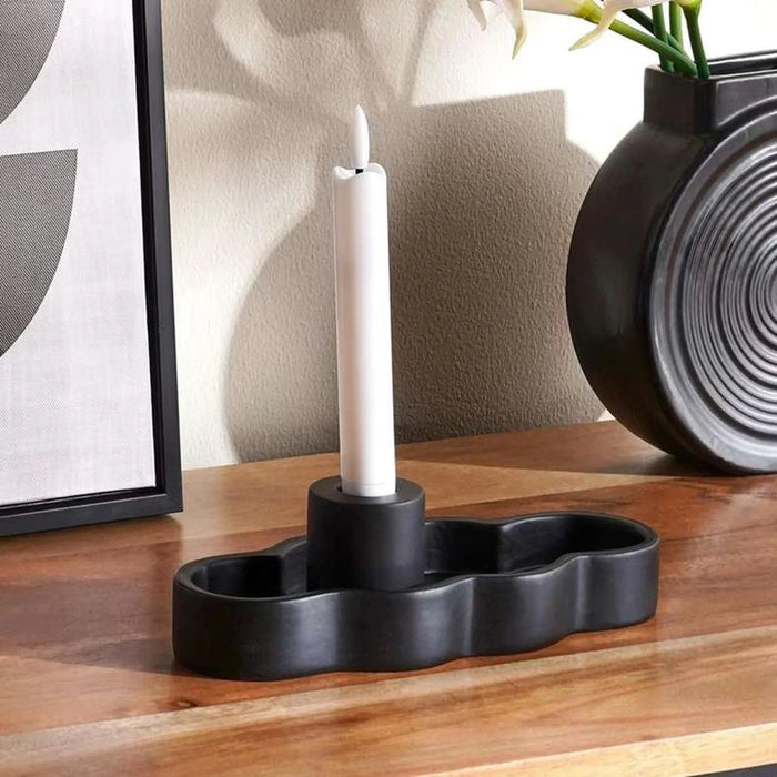 Aariz Ceramic Taper Candle Holder 31X8.6X6Cm - Black