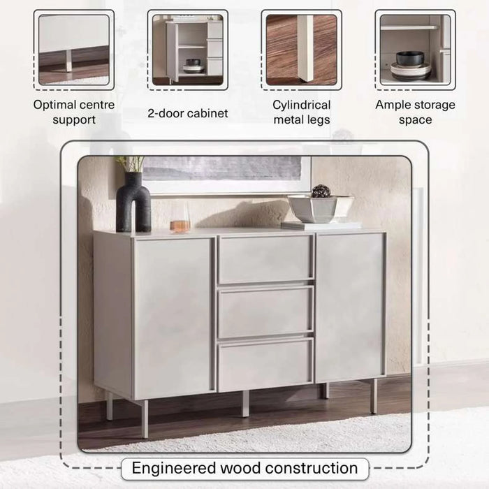 Abbigail Sideboard 120Cm With 2 Doors 3 Drawer - Light Grey