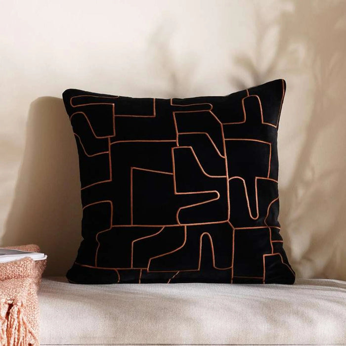 Abstract Velvet Embroidery Cushion Cover 50X50Cm - Black Pan Home