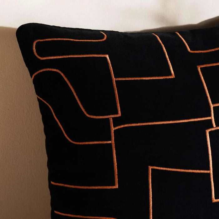 Abstract Velvet Embroidery Cushion Cover 50X50Cm - Black Pan Home
