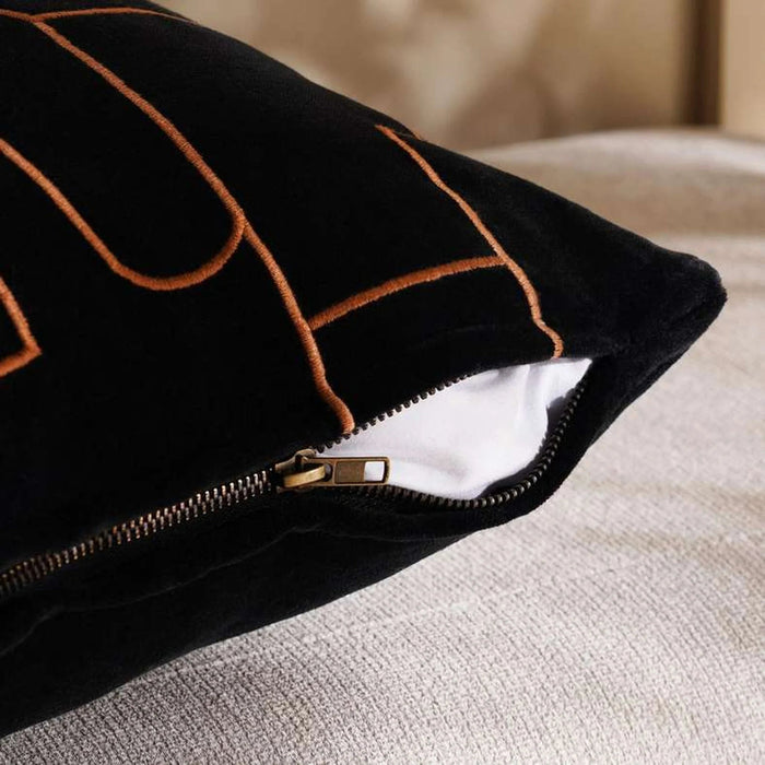 Abstract Velvet Embroidery Cushion Cover 50X50Cm - Black Pan Home