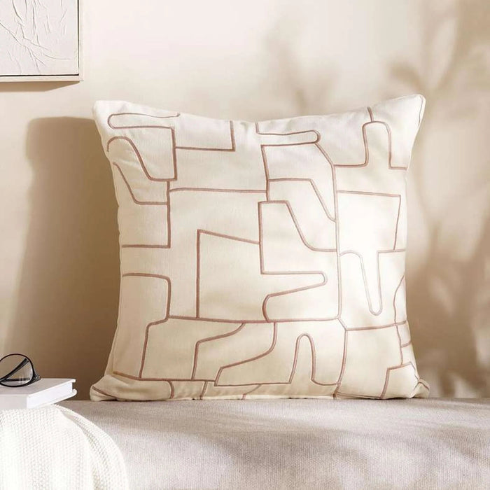 Abstract Velvet Embroidery Cushion Cover 50X50Cm Off White Pan Home