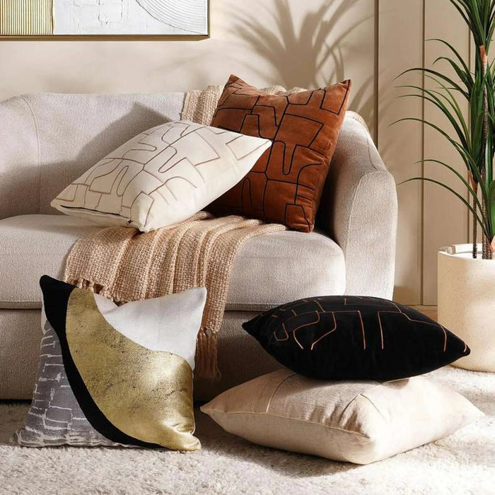 Abstract Velvet Embroidery Cushion Cover 50X50Cm Off White Pan Home