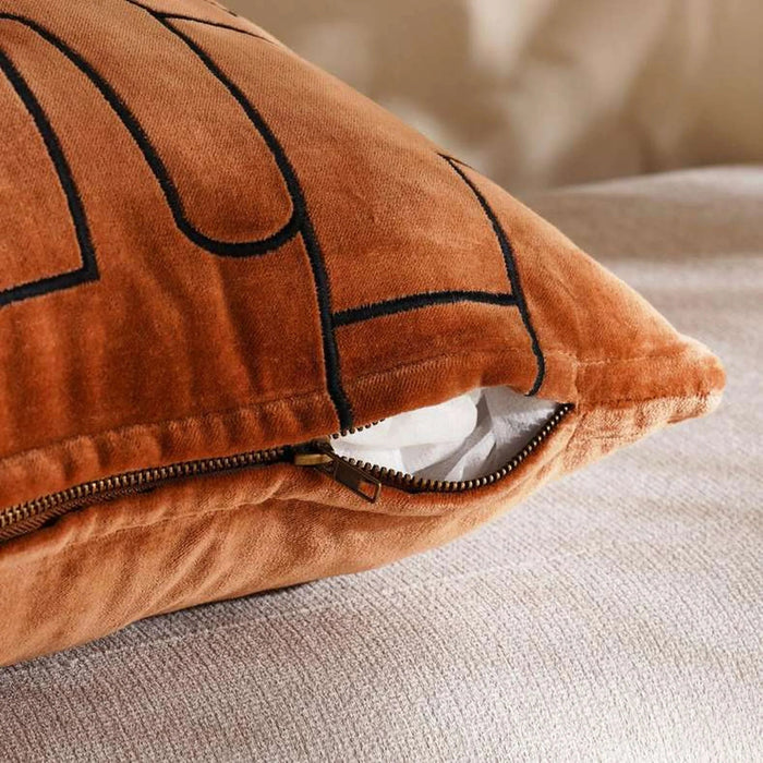 Abstract Velvet Embroidery Cushion Cover 50X50Cm - Rust Pan Home