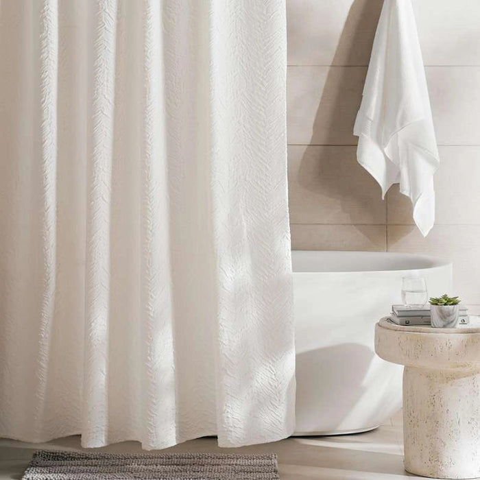 Ada Embossed Shower Curtain - White Pan Home