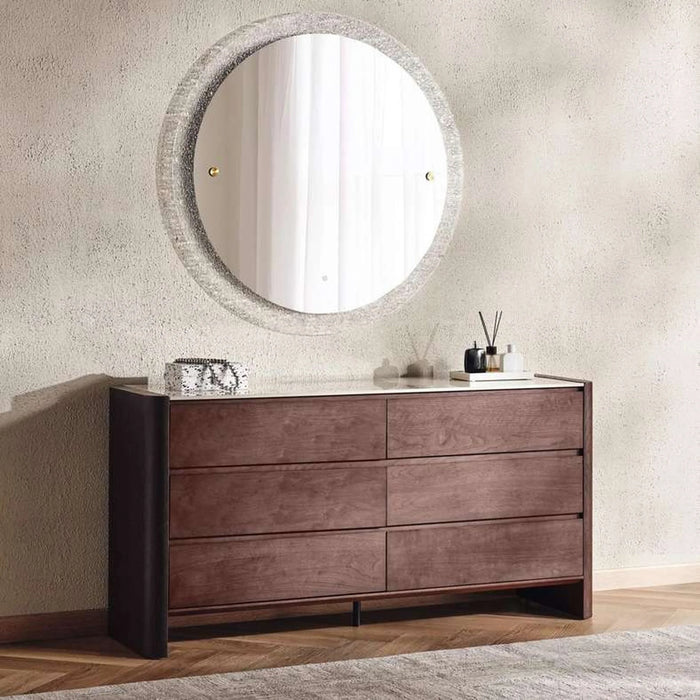 Adara Ceramic Top 6 Drawers Dresser With Mirror - Beige & Brown