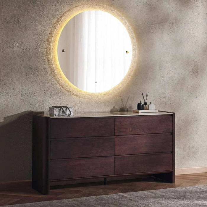 Adara Ceramic Top 6 Drawers Dresser With Mirror - Beige & Brown