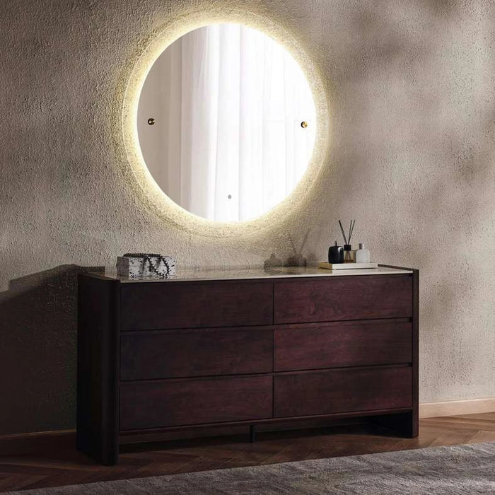 Adara Ceramic Top 6 Drawers Dresser With Mirror - Beige & Brown