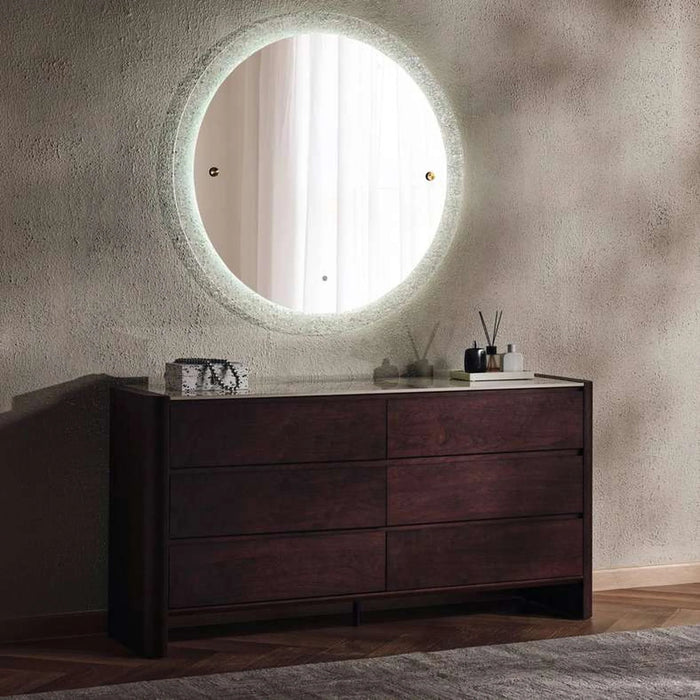 Adara Ceramic Top 6 Drawers Dresser With Mirror - Beige & Brown