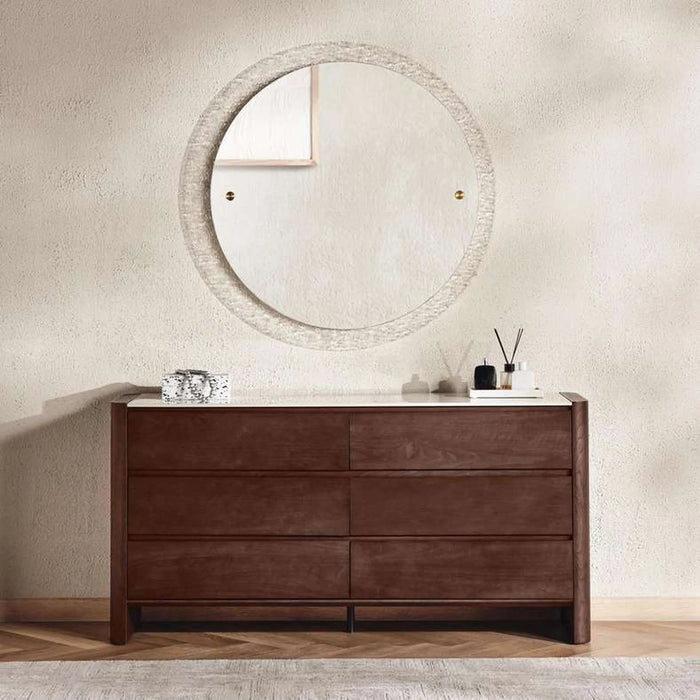Adara Ceramic Top 6 Drawers Dresser With Mirror - Beige & Brown