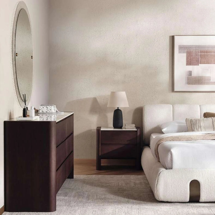 Adara Ceramic Top 6 Drawers Dresser With Mirror - Beige & Brown