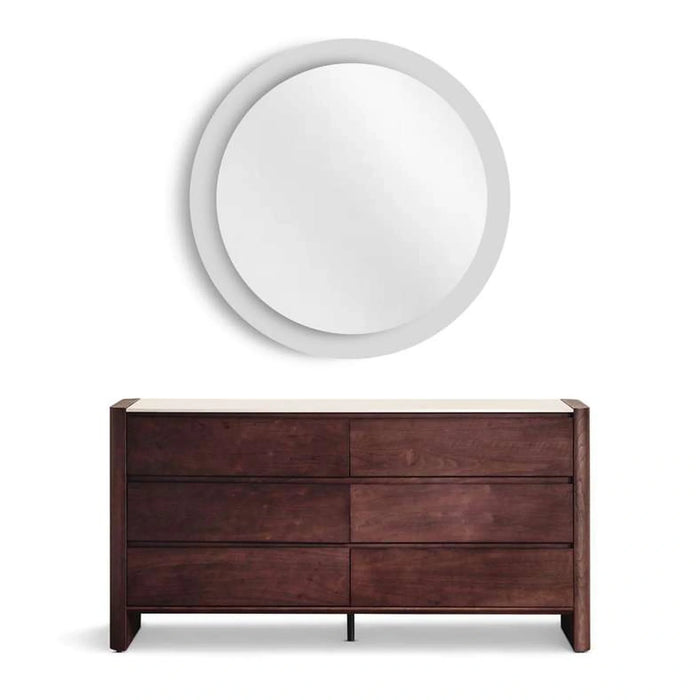 Adara Ceramic Top 6 Drawers Dresser With Mirror - Beige & Brown