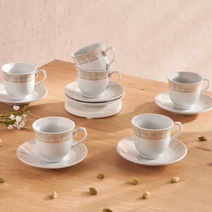 Adina 12-Piece Espresso Cup & Saucer Set 90Ml -White & Gold