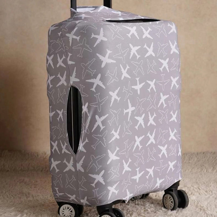 Aeroplane Printed Luggage Cover Medium - Grey Pan Home