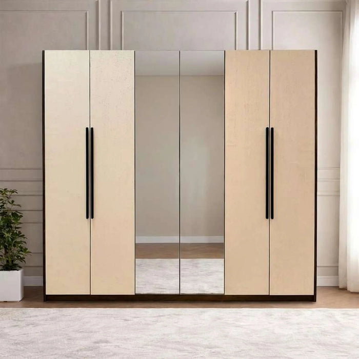 Agira 6 Door Wardrobe Veneer - Brown & White Pan Home