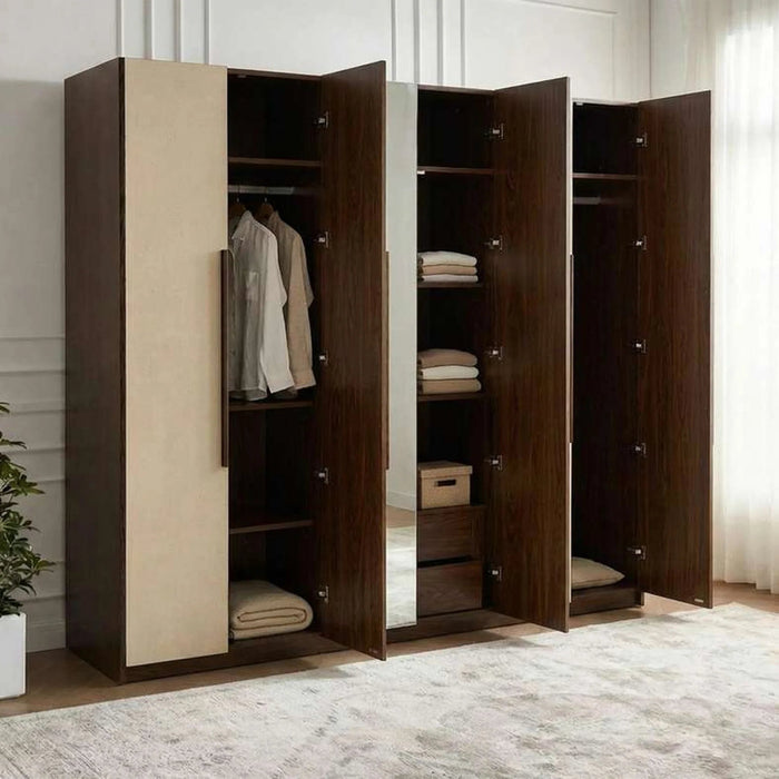 Agira 6 Door Wardrobe Veneer - Brown & White Pan Home