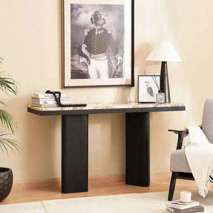 Agnella Console Table Marble - Beige & Black Pan Home