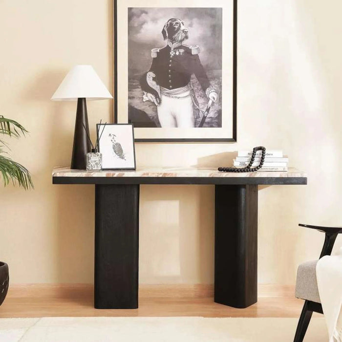 Agnella Console Table Marble - Beige & Black Pan Home