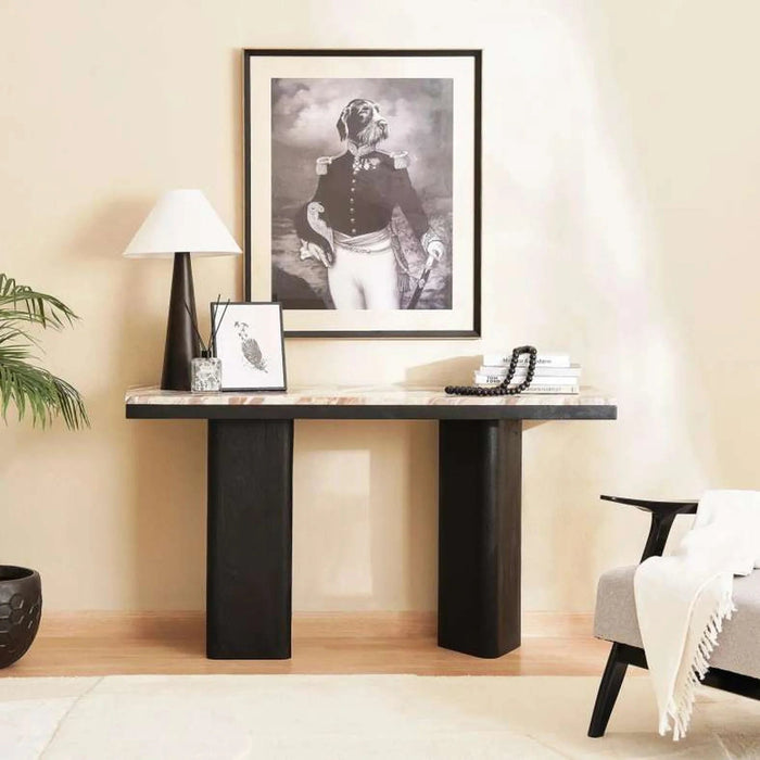 Agnella Console Table Marble - Beige & Black Pan Home