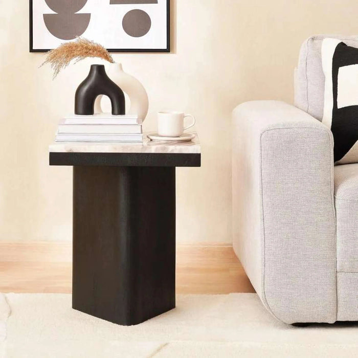 Agnella End Table Marble - Beige & Black Pan Home