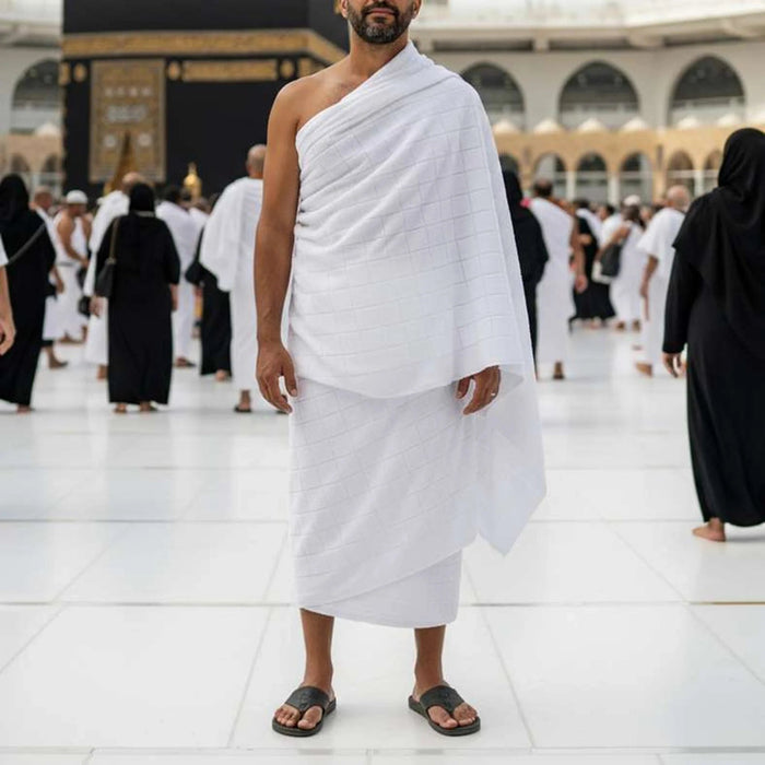 Ahram Check 2 Piece Hajj And Umrah Towel Set 110X215Cm - White Pan Home